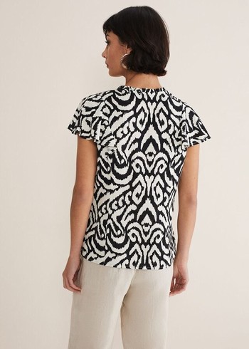 Phase Eight Dalia Ikat Ruffle Shirts Black/White USA | 0713846-UK